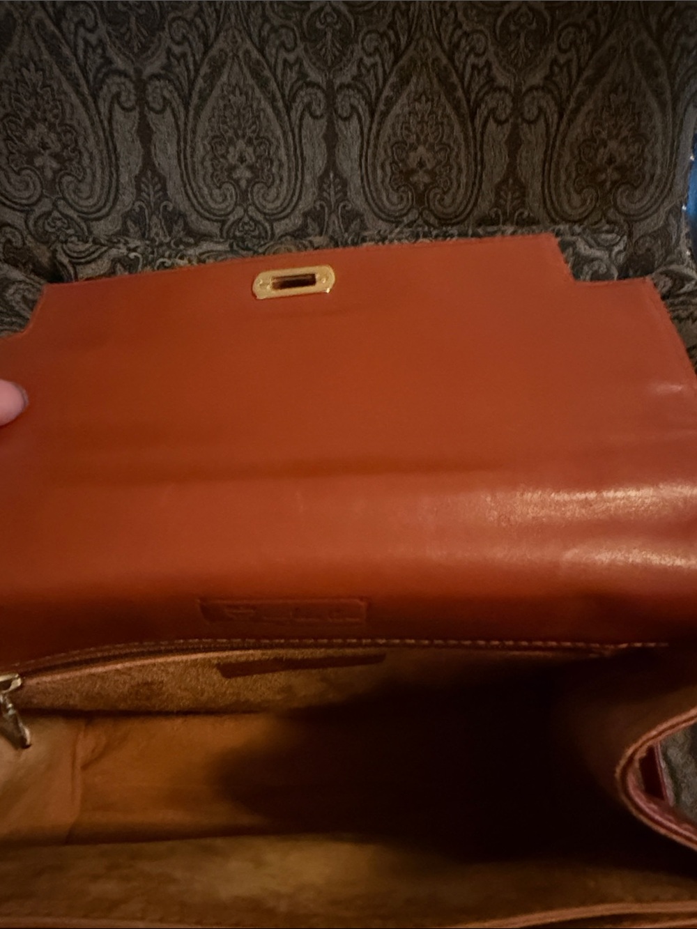 MCM Cognac Logo Visetos Top Handle Satchel with Gold Hardware - Picture 6 of 11
